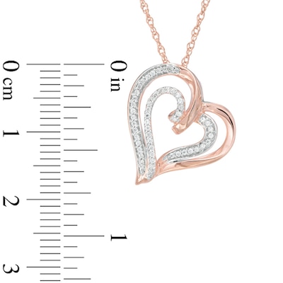 0.15 CT. T.W. Diamond Tilted Ribbon Heart Pendant in 10K Rose Gold