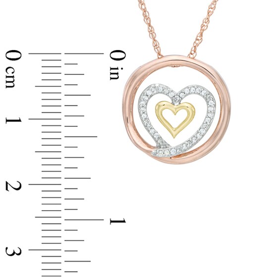 0.09 CT. T.W. Diamond Circle with Heart Pendant in 10K Tri-Tone Gold