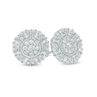 0.70 CT. T.W. Diamond Cluster Stud Earrings in 10K White Gold