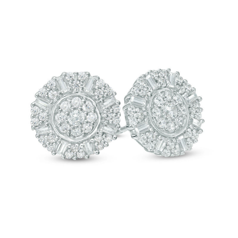 0.70 CT. T.W. Diamond Cluster Stud Earrings in 10K White Gold|Peoples Jewellers
