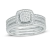 0.30 CT. T.W. Multi-Diamond Square Frame Three Piece Bridal Set in 10K White Gold