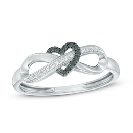 0.06 CT. T.W. Black and White Diamond Infinity Heart Wrapped Ring in 10K White Gold