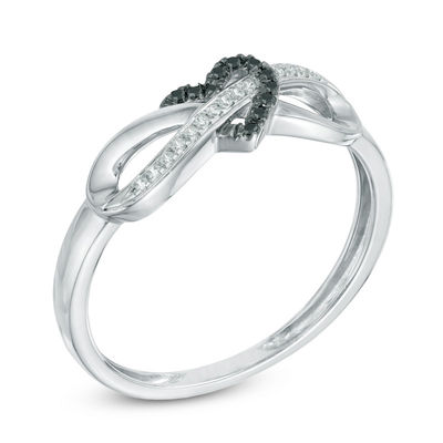 0.06 CT. T.W. Black and White Diamond Infinity Heart Wrapped Ring in 10K White Gold