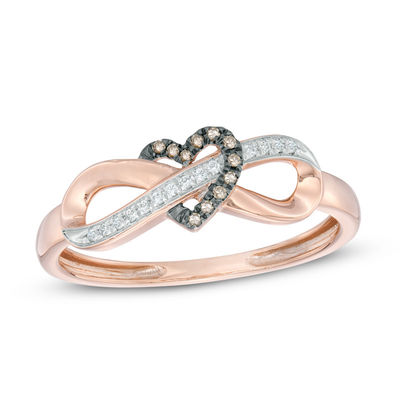 0.06 CT. T.W. Champagne and White Diamond Infinity Heart Wrapped Ring in 10K Rose Gold