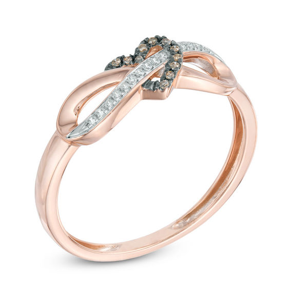 0.06 CT. T.W. Champagne and White Diamond Infinity Heart Wrapped Ring in 10K Rose Gold