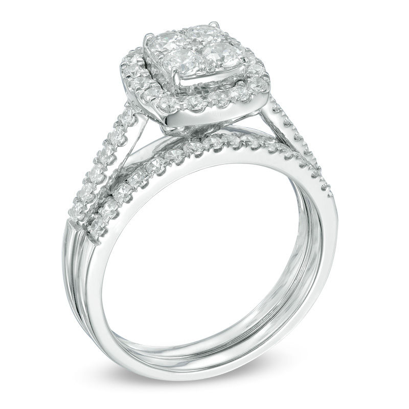 1.00 CT. T.W. Composite Diamond Cushion Frame Bridal Set in 14K White Gold|Peoples Jewellers