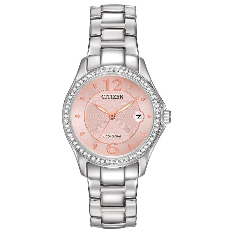 Ladies' Citizen Eco-Drive® Silhouette Crystal Accent Watch with Pink Dial (Model: FE1140-86X)|Peoples Jewellers