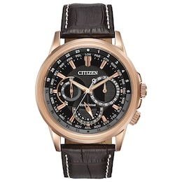 Men's Citizen Eco-Drive® Calendrier Chronograph Strap Watch with Black Dial (Model: BU2023-04E)