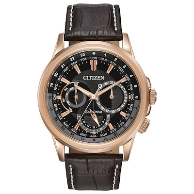 Men's Citizen Eco-Drive® Calendrier Chronograph Strap Watch with Black Dial (Model: BU2023-04E)