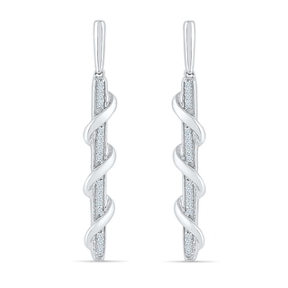 0.09 CT. T.W. Diamond Swirl Overlay Stick Drop Earrings in 10K White Gold