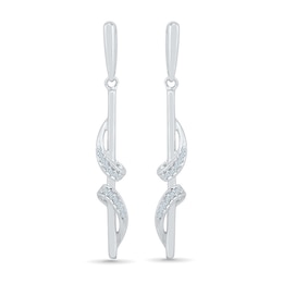 0.07 CT. T.W. Diamond Ribbon Overlay Stick Drop Earrings in 10K White Gold