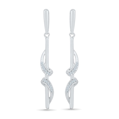 0.07 CT. T.W. Diamond Ribbon Overlay Stick Drop Earrings in 10K White Gold