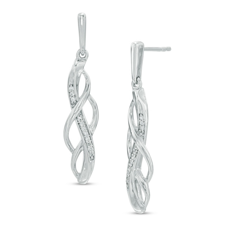 0.09 CT. T.W. Diamond Loose Braid Drop Earrings in Sterling Silver|Peoples Jewellers