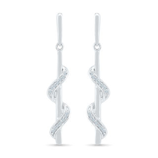 0.09 CT. T.W. Diamond Ribbon Overlay Stick Drop Earrings in Sterling Silver