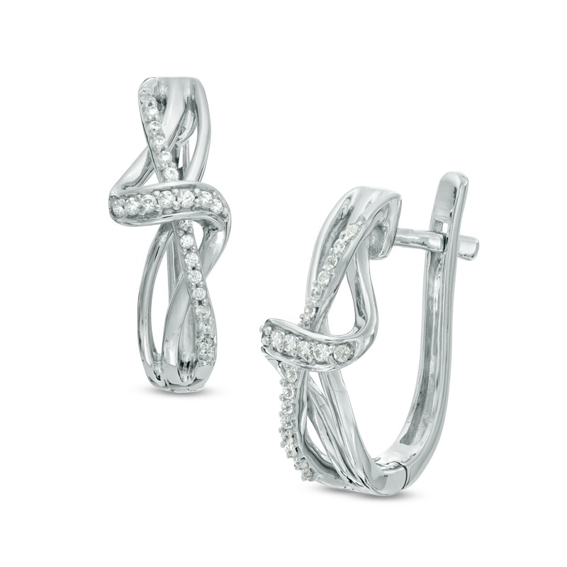 0.18 CT. T.W. Diamond Ribbon Overlay Hoop Earrings in Sterling Silver|Peoples Jewellers