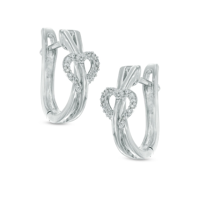 0.09 CT. T.W. Diamond Heart Criss-Cross Hoop Earrings in Sterling Silver|Peoples Jewellers