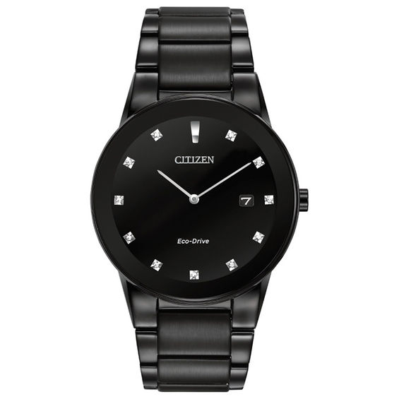 Eco drive axiom black dial sale black leather men's watch