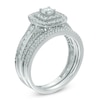 Thumbnail Image 1 of 1.00 CT. T.W. Diamond Double Cushion Frame Bridal Set in 10K White Gold