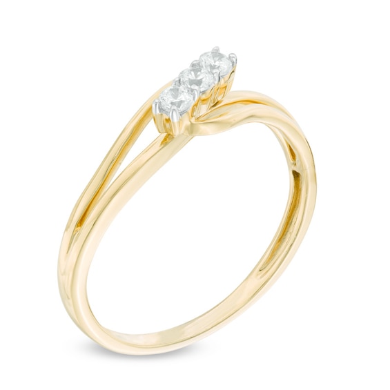 0.11 CT. T.W. Diamond Three Stone Bypass Ring in 10K Gold