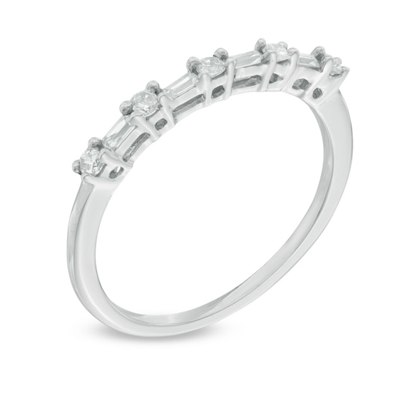 0.18 CT. T.W. Baguette and Round Diamond Alternating Anniversary Band in 10K White Gold