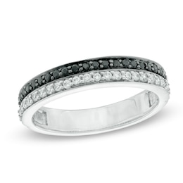 0.30 CT. T.W. Black and White Diamond Double Row Band in 10K White Gold