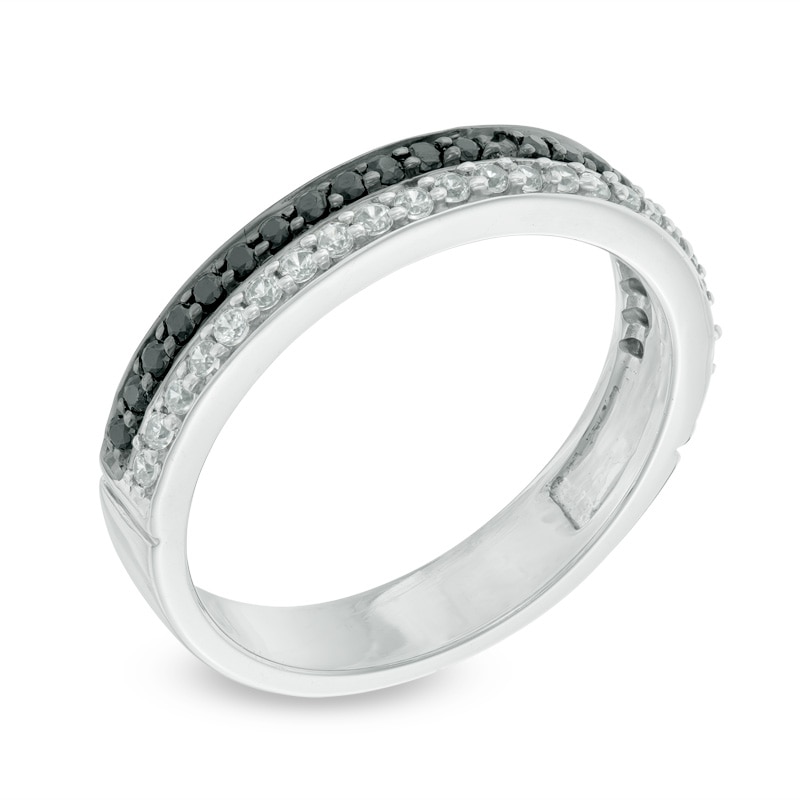 0.30 CT. T.W. Black and White Diamond Double Row Band in 10K White Gold|Peoples Jewellers