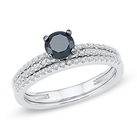 0.70 CT. T.W. Black and White Diamond Bridal Set in 10K White Gold