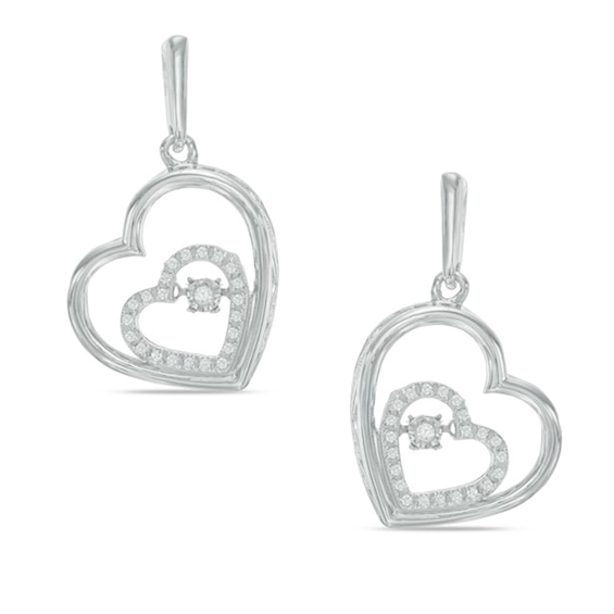 Unstoppable Love™ 0.18 CT. T.W. Diamond Tilted Heart Drop Earrings in Sterling Silver