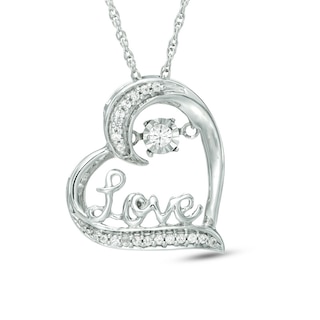 Unstoppable Love™ 0.09 CT. T.W. Diamond Tilted Heart with "Love" Pendant in Sterling Silver