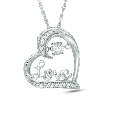 Unstoppable Love™ 0.09 CT. T.W. Diamond Tilted Heart with "Love" Pendant in Sterling Silver