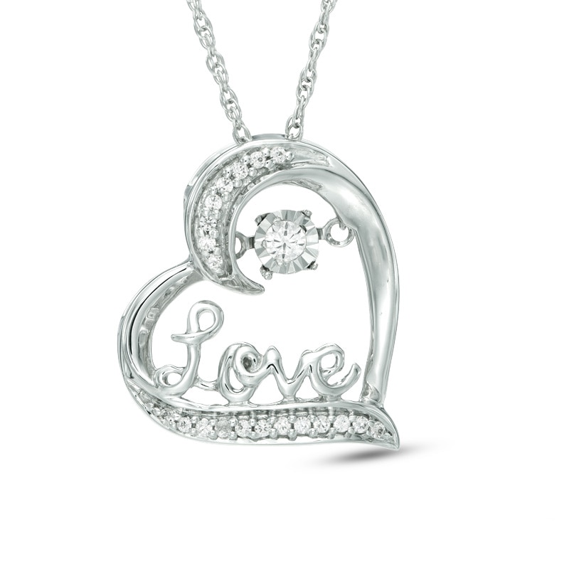 Unstoppable Love™ 0.09 CT. T.W. Diamond Tilted Heart with "Love" Pendant in Sterling Silver|Peoples Jewellers