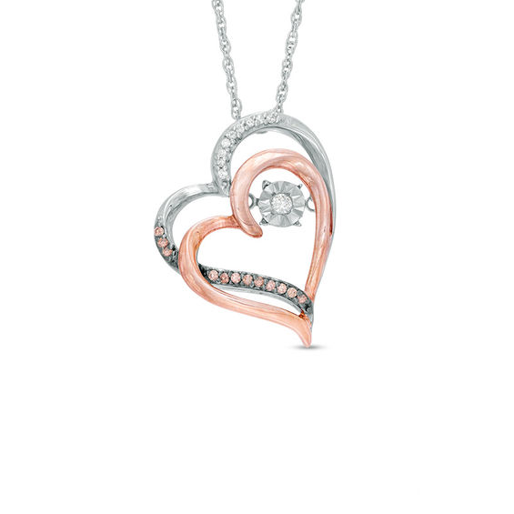 Unstoppable Love™ 0.09 CT. T.W. Champagne and White Diamond Tilted Heart Pendant in 10K Two-Tone Gold