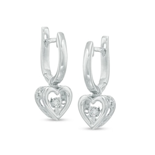 Unstoppable Love™ 0.04 CT. T. W. Diamond Hoop with Heart Drop Earrings in 10K White Gold