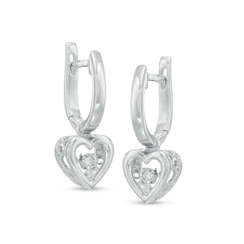 Unstoppable Love™ 0.04 CT. T. W. Diamond Hoop with Heart Drop Earrings in 10K White Gold|Peoples Jewellers