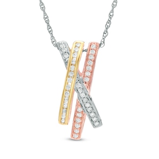 0.30 CT. T.W. Diamond Criss-Cross Bar Pendant in 10K Tri-Tone Gold