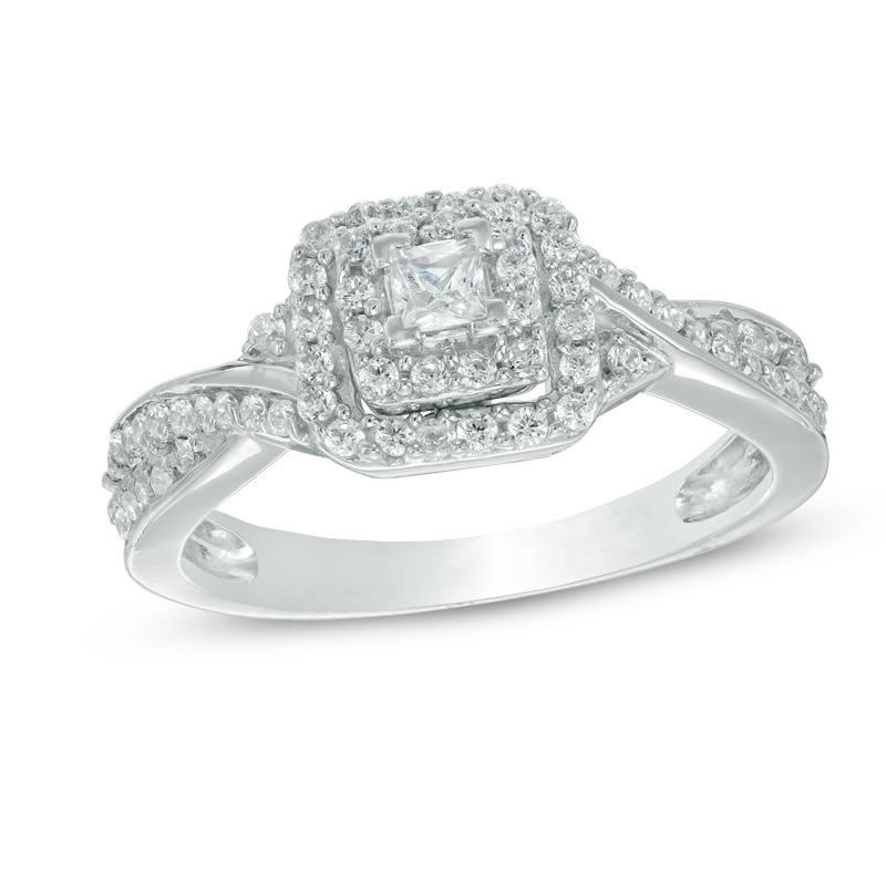 0.36 CT. T.W. Princess-Cut Diamond Frame Engagement Ring in 10K White Gold|Peoples Jewellers