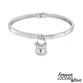 Forever Locking Love™ Diamond Accent Padlock Charm Hinged Bangle in Sterling Silver