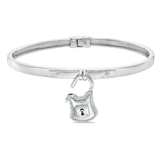 Forever Locking Love™ Diamond Accent Padlock Charm Hinged Bangle in Sterling Silver