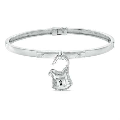 Forever Locking Love™ Diamond Accent Padlock Charm Hinged Bangle in Sterling Silver