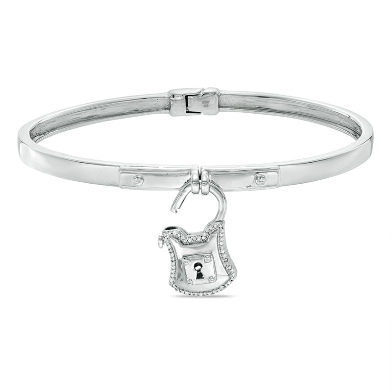 Forever Locking Love™ Diamond Accent Padlock Charm Hinged Bangle in Sterling Silver|Peoples Jewellers