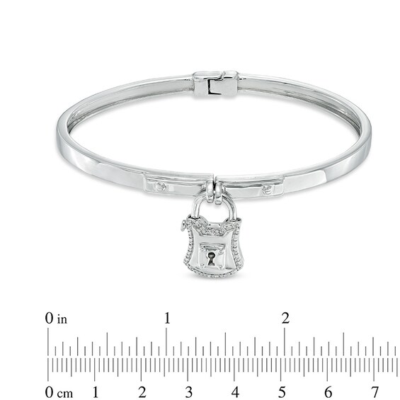 Forever Locking Love™ Diamond Accent Padlock Charm Hinged Bangle in Sterling Silver