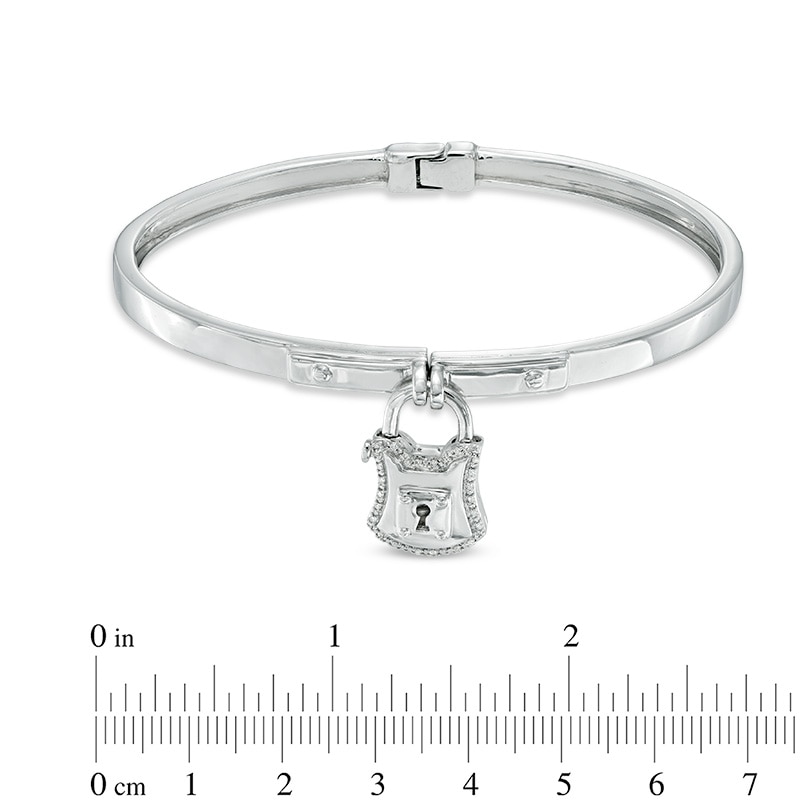 Forever Locking Love™ Diamond Accent Padlock Charm Hinged Bangle in Sterling Silver