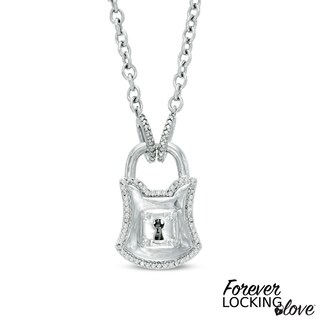 Forever Locking Love™ 0.10 CT. T.W. Diamond Padlock Necklace in Sterling Silver