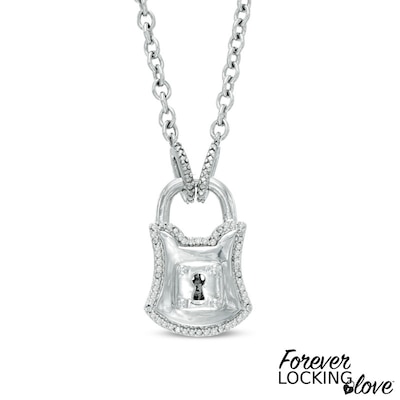 Forever Locking Love™ 0.10 CT. T.W. Diamond Padlock Necklace in Sterling Silver