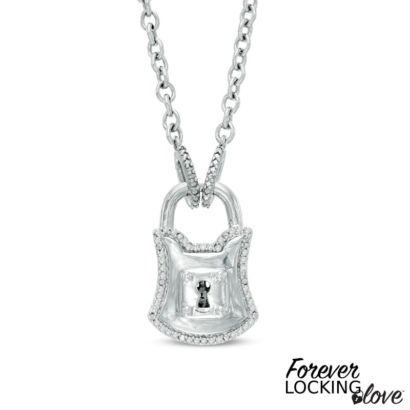 Forever Locking Love™ 0.10 CT. T.W. Diamond Padlock Necklace in Sterling Silver