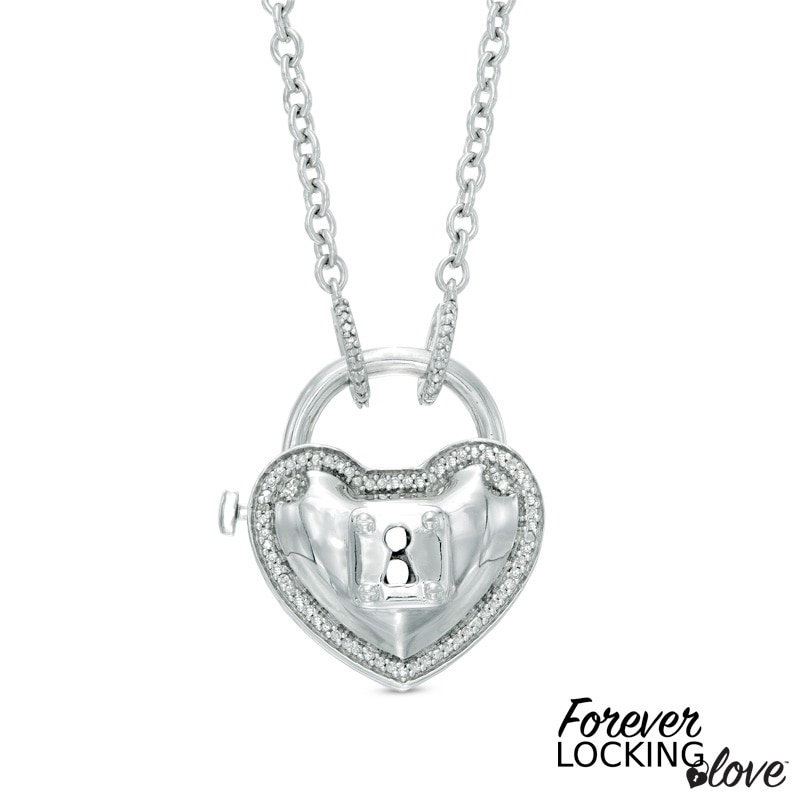 Forever Locking Love™ 0.10 CT. T.W. Diamond Heart-Shaped Padlock Necklace in Sterling Silver