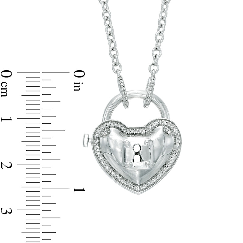 Forever Locking Love™ 0.10 CT. T.W. Diamond Heart-Shaped Padlock Necklace in Sterling Silver