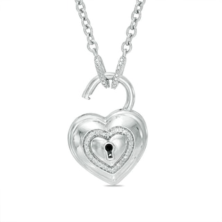 Forever Locking Love™ Diamond Accent Heart-Shaped Padlock and Key Necklace in Sterling Silver - 32"