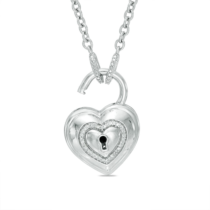 Forever Locking Love™ Diamond Accent Heart-Shaped Padlock and Key Necklace in Sterling Silver - 32"