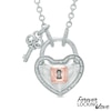 Thumbnail Image 0 of Forever Locking Love™ 0.10 CT. T.W. Diamond Heart Lock and Key Necklace in Sterling Silver and 10K Rose Gold - 32"